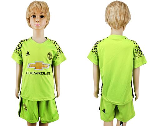 Manchester United Blank Shiny Green Goalkeeper Kid Soccer Club Jersey - Click Image to Close